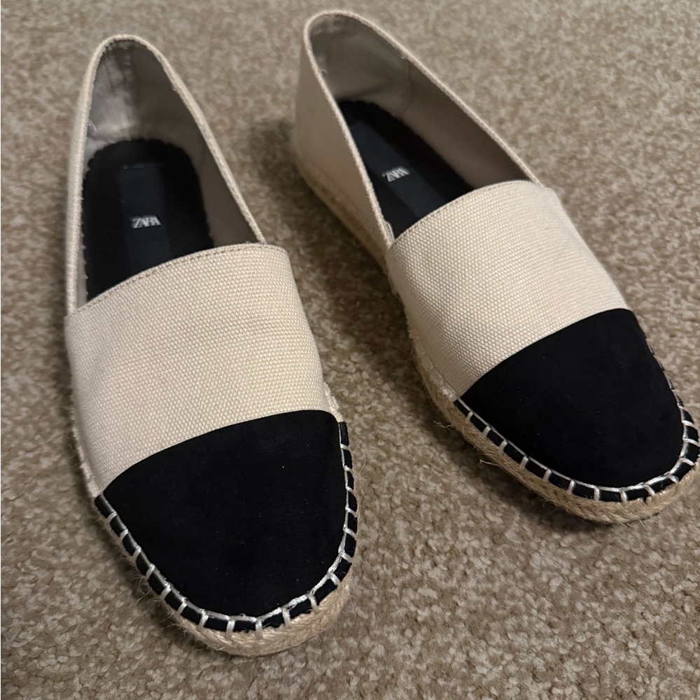 Zara Cream and Black Espadrilles